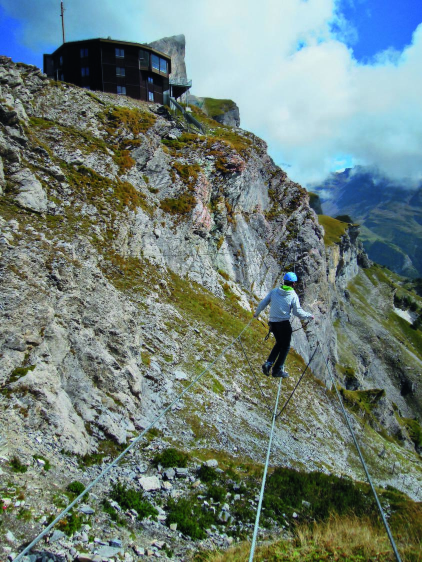 The wibbly-wobbly three-rope bridge.