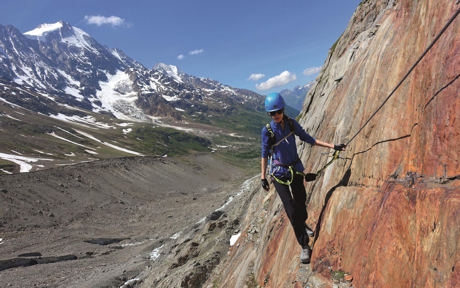 On the"Rock Metal Climbing" Via Ferrata to the Anenhütte, on the left Lötschentaler Breithorn and Bietschhorn.