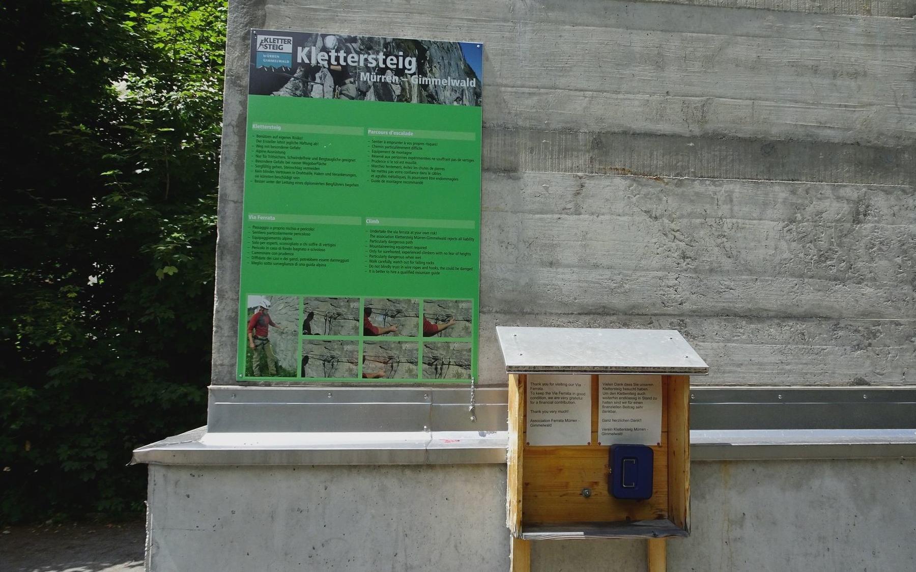 Donation Box and overview board at the end of the ferrata.