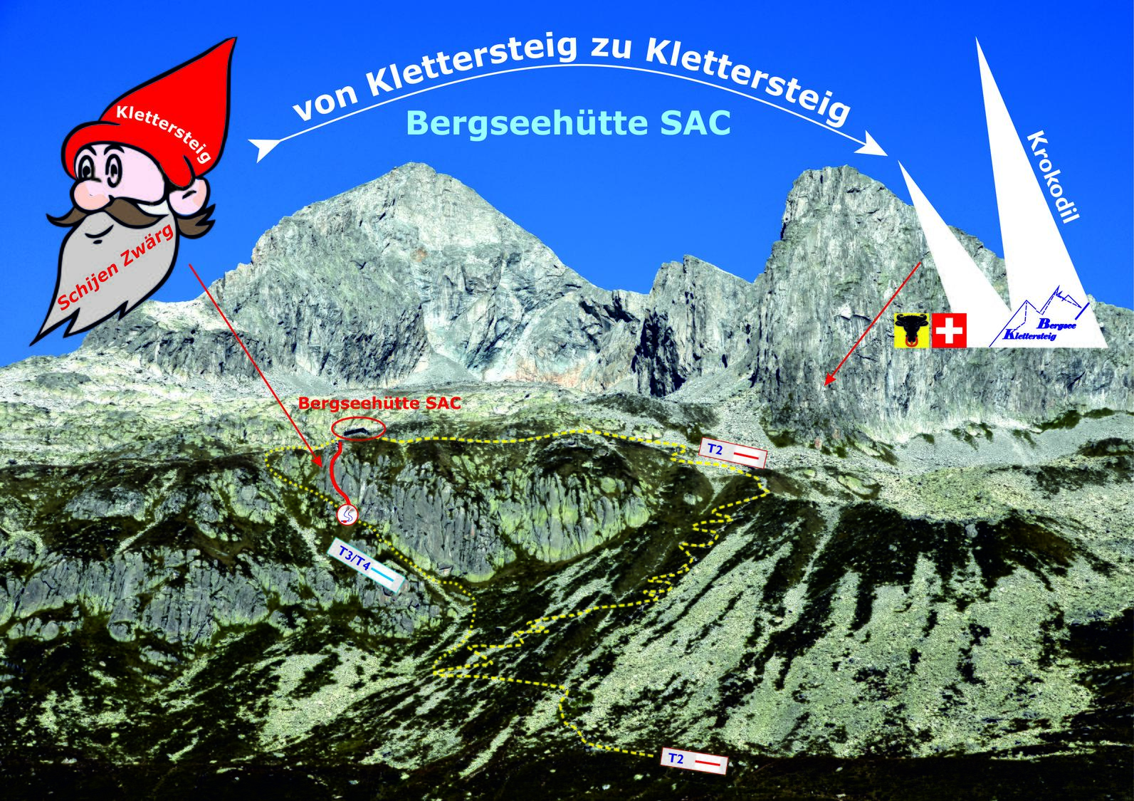 Overview, showing the location of the Krokodil via ferrata.