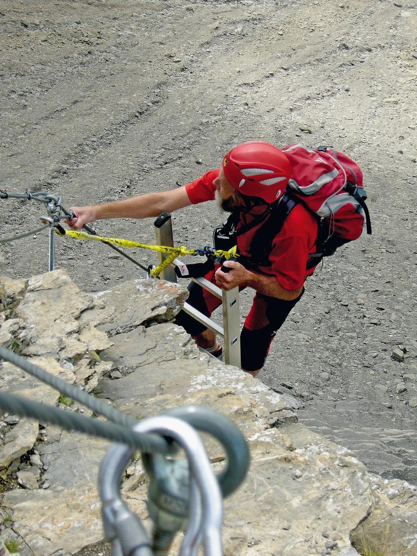 Exit from the ferrata onto the summit ridge.