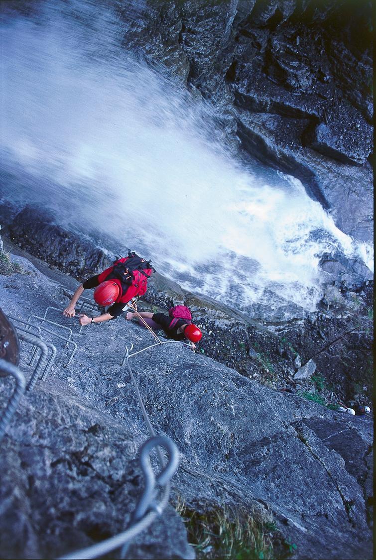 A vertiginous climb above the rushing water.
