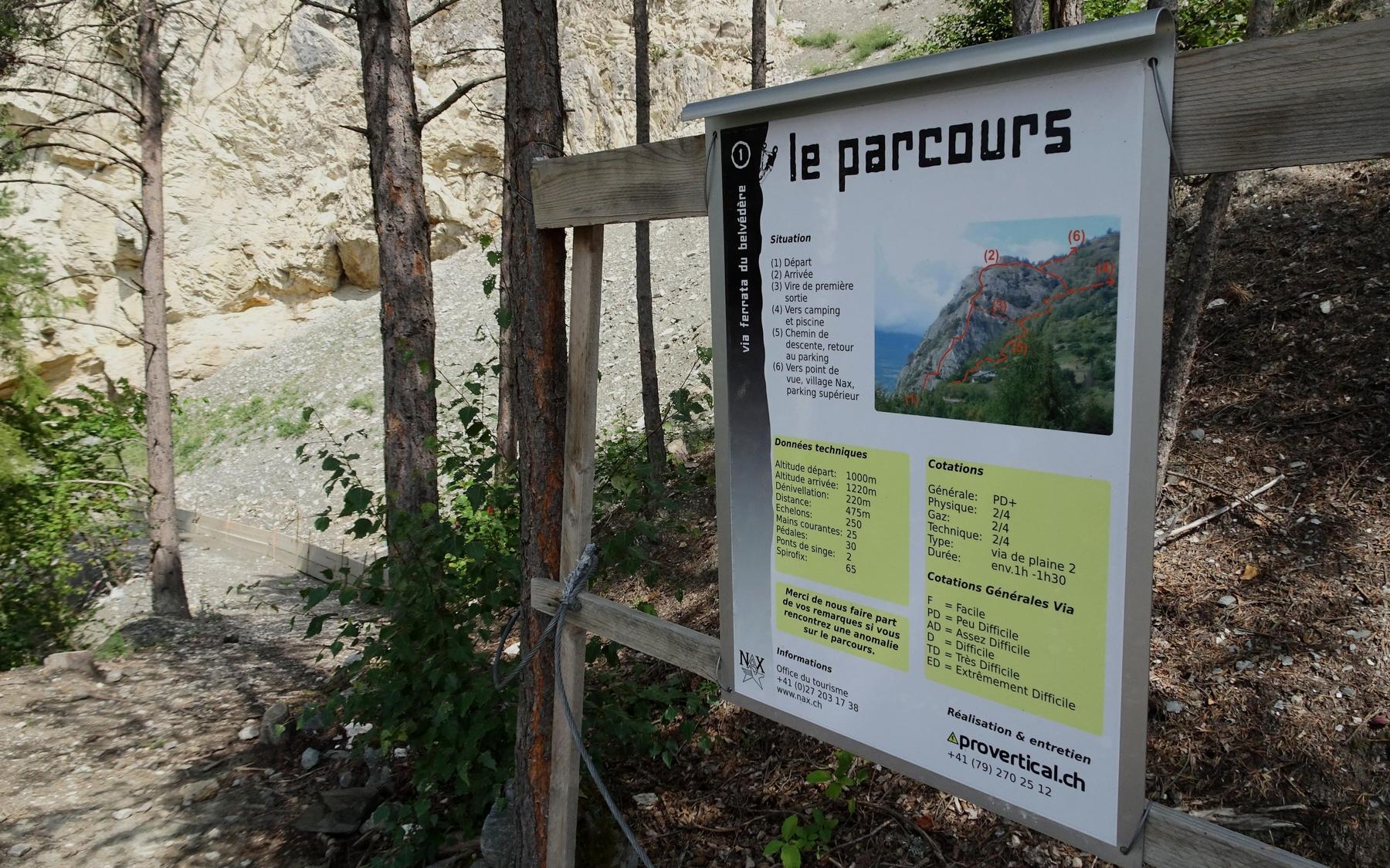 At the start; info board contains all the information about the via ferrata and the rules of its use.